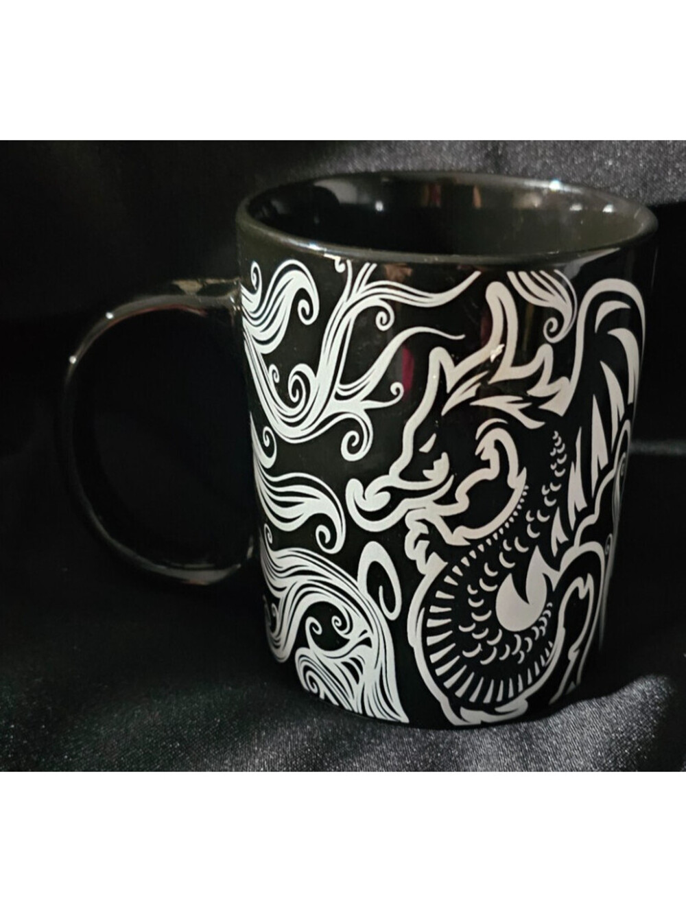 Dragon Fire Tattoo Flames Coffee Mug Cup Black & White 11oz Fantasy 4" Mythical